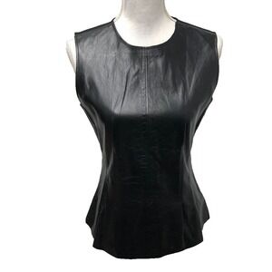 Theory Darted Combo Top Paper Leather Blouse Womens 8 Black Whimsigoth Goth Edgy